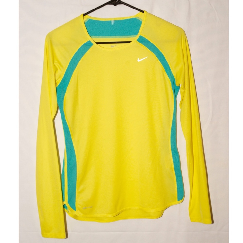 Nike Dri-fit yellow and blue long sleeve top - Picture 1 of 3